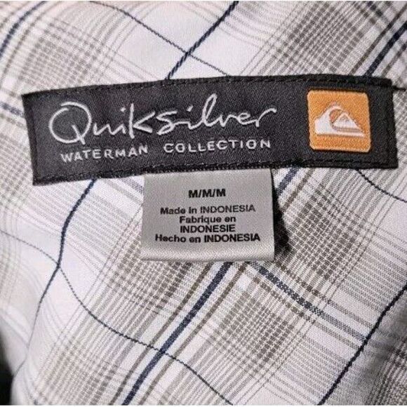 Quiksilver Waterman Shirt Mens Medium Green Button Up Plaid Skater Surfer - Picture 5 of 7